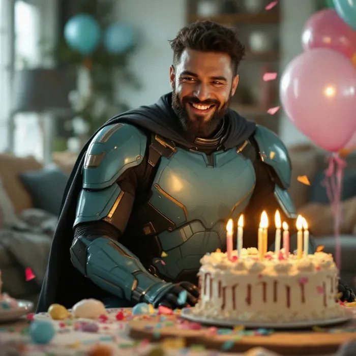 Vídeo de Aniversário Super-Herói — exemplo gerado no Lumageni
